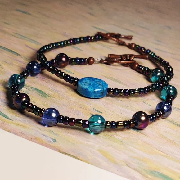 Blue Agate & Glass Beads Handmade Bracelet - Picture 11 of 13